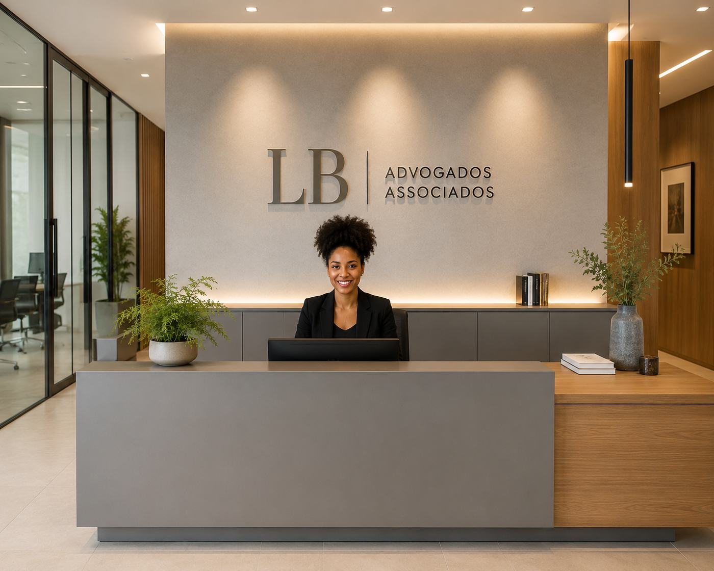 Receção corporativa em madeira